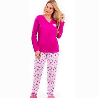 Pijama M/L Aberto de Botões PV Feminino
