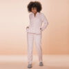 Pijama Manga Longa Feminino Aberto de Botões Plush
