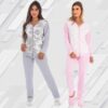 Pijama Manga Longa Feminino Aberto de Botões Canelado