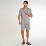 Pijama Manga Curta Masculino Aberto de Botões Algodão Pijama Manga Curta Masculino Aberto de Botões Algodão