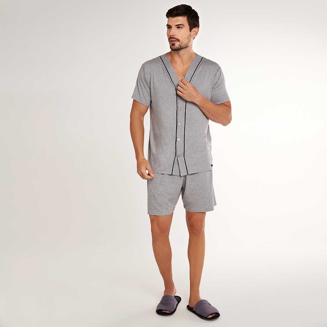 Pijama Manga Curta Masculino Aberto de Botões Algodão Pijama Manga Curta Masculino Aberto de Botões Algodão