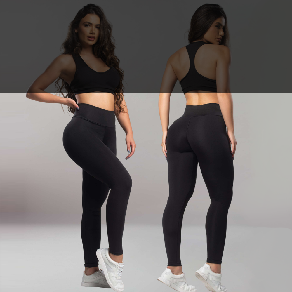 Calça Legging Montaria Peluciada Com Bolso e Cós Alto Preto