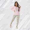 Pijama Manga Longa Feminino Com Legging Canelado