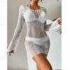 Saida de Praia Vestido Manga Longa Tricô