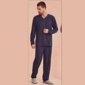 Pijama Manga Longa Masculino Calça Aberto de Botões Algodão
