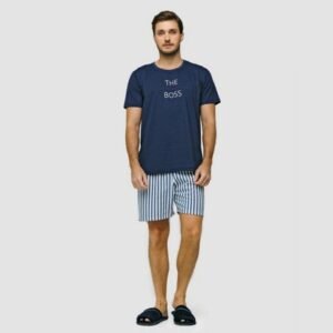 Pijama Manga Curta Masculino Gola Redonda Algodão