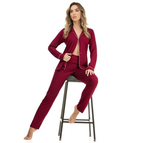 Pijama Manga Longa Feminino Aberto de Botões Viscolycra Pijama Manga Longa Feminino Aberto de Botões Viscolycra