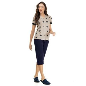 Pijama Capri Aberto de Botões Manga Curta Delicate