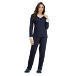 Pijama Manga Longa Feminino Aberto de Botões Suede Felpado