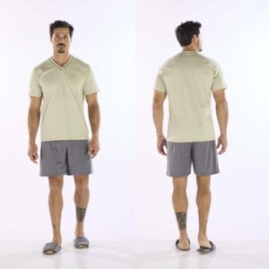 Pijama Manga Curta Masculino Gola V Algodão