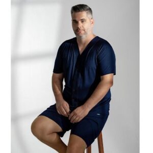 Pijama Manga Curta Masculino Aberto de Botões Viscolycra