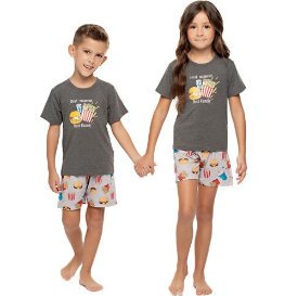 Pijama Manga Curta Infantil Fe Gola Redonda Delicate