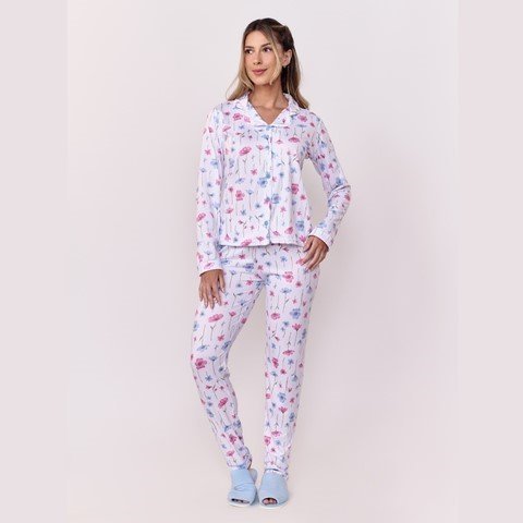 Pijama Manga Longa Feminino Aberto de Botões Suede Pijama Manga Longa Feminino Aberto de Botões Suede