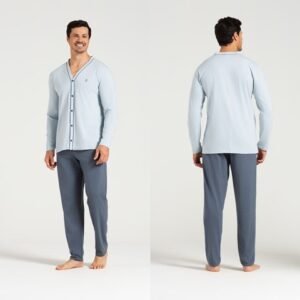 Pijama Manga Longa Masculino Aberto de Botões Algodão