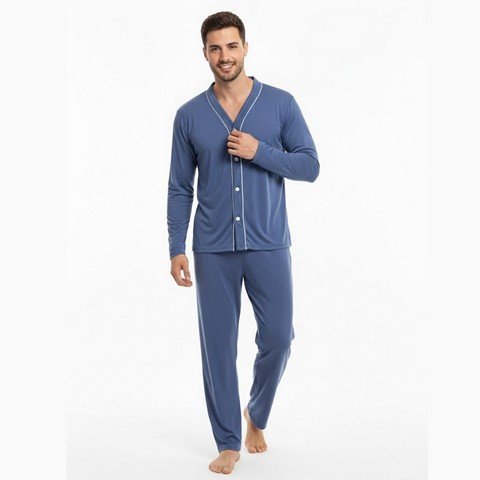 Pijama Manga Longa Masculino Aberto de Botões PV Pijama Manga Longa Masculino Aberto de Botões PV