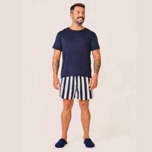 Pijama Manga Curta Masculino Gola Redonda Viscose